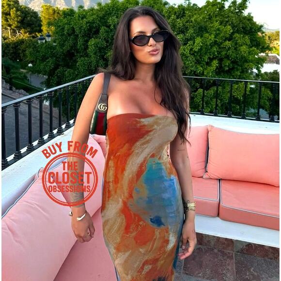 ZARA Multicolor Strapless Fitted Midi Dress NWT | Mesh Tulle | Size M - Picture 3 of 16